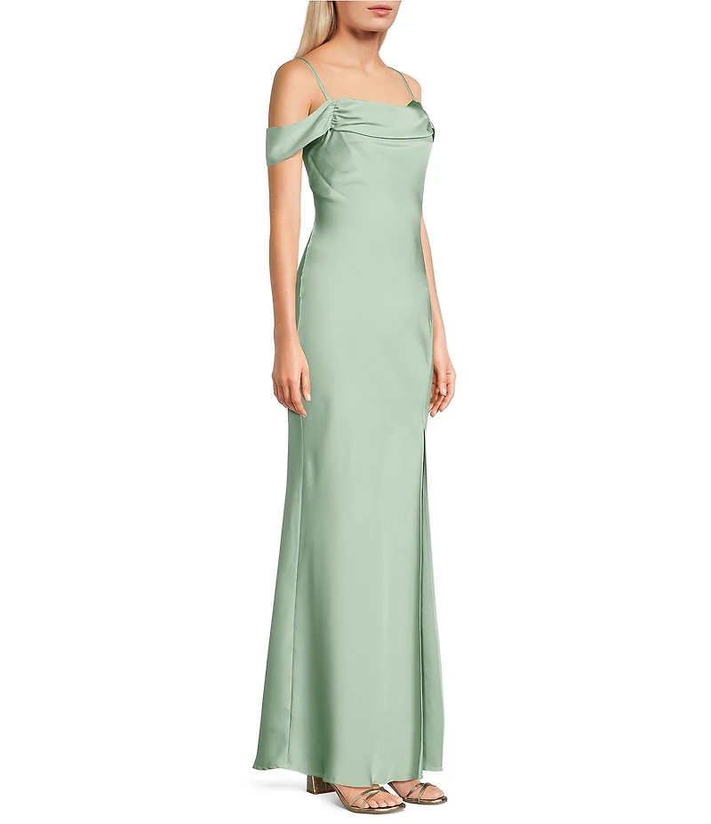 Dear Moon Satin Off The Shoulder Cowl Neck Dress
