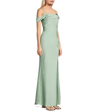 Dear Moon Satin Off The Shoulder Cowl Neck Dress