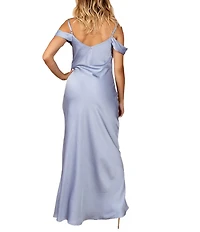 Dear Moon Satin Off The Shoulder Cowl Neck Dress