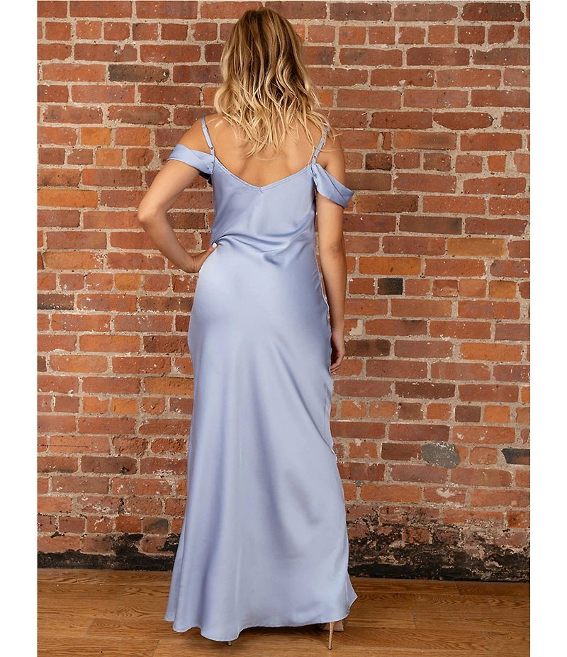 Dear Moon Satin Off The Shoulder Cowl Neck Dress