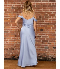 Dear Moon Satin Off The Shoulder Cowl Neck Dress