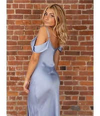 Dear Moon Satin Off The Shoulder Cowl Neck Dress