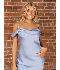 Dear Moon Satin Off The Shoulder Cowl Neck Dress