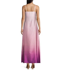 Dear Moon Satin Ombre Floral Placement Printed V-Neck Slip Dress