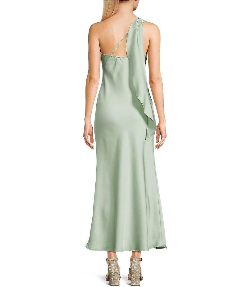 Dear Moon Satin One Shoulder Bias Cut Midi Dress