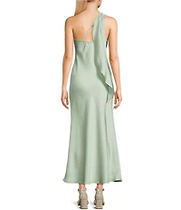 Dear Moon Satin One Shoulder Bias Cut Midi Dress