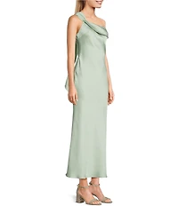 Dear Moon Satin One Shoulder Bias Cut Midi Dress