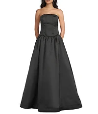 Dear Moon Satin Strapless Corseted Bodice Lace Up Back Bubble Hem Ballgown