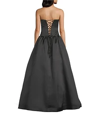 Dear Moon Satin Strapless Corseted Bodice Lace Up Back Bubble Hem Ballgown