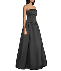 Dear Moon Satin Strapless Corseted Bodice Lace Up Back Bubble Hem Ballgown
