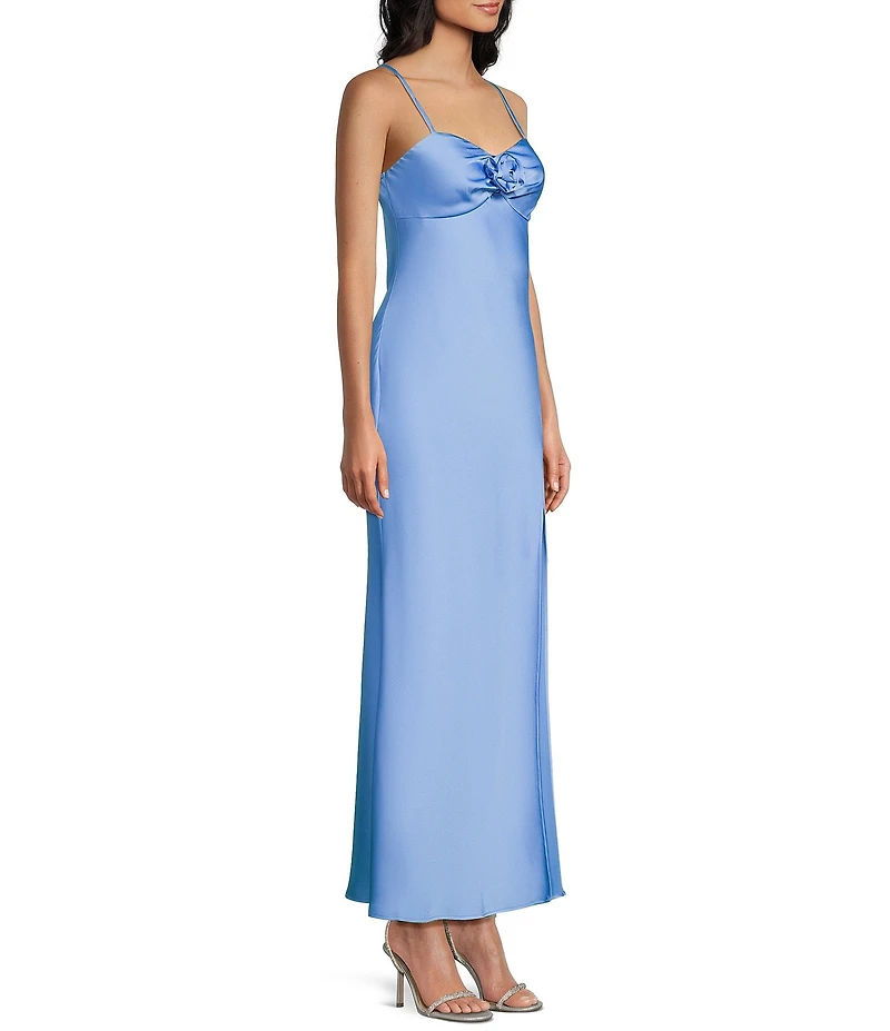 Dear Moon Satin Sweetheart Neck Rosette Long Dress