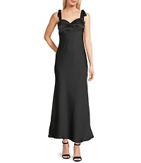 Dear Moon Satin Sweetheart Neck Twist Front Tie Shoulder Dress