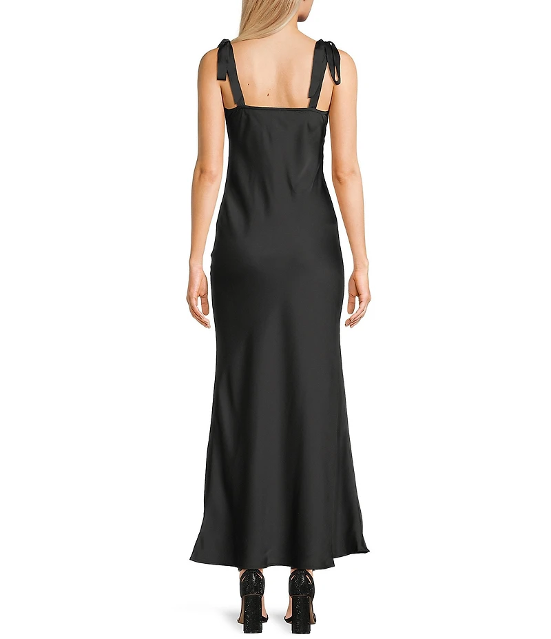 Dear Moon Satin Sweetheart Neck Twist Front Tie Shoulder Dress