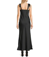 Dear Moon Satin Sweetheart Neck Twist Front Tie Shoulder Dress