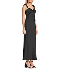 Dear Moon Satin Sweetheart Neck Twist Front Tie Shoulder Dress