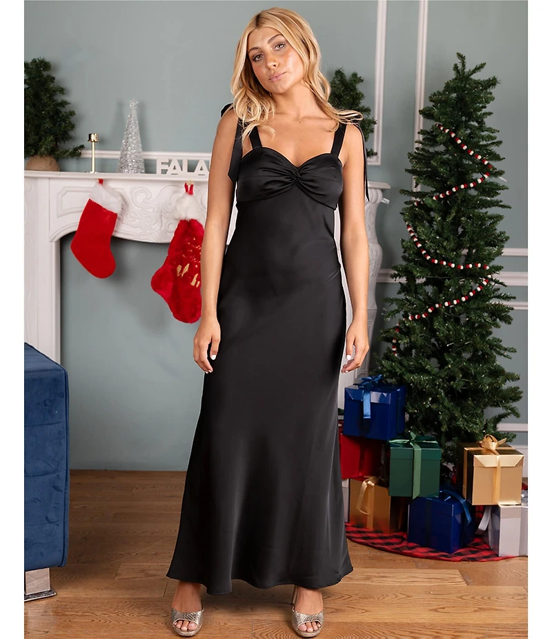 Dear Moon Satin Sweetheart Neck Twist Front Tie Shoulder Dress