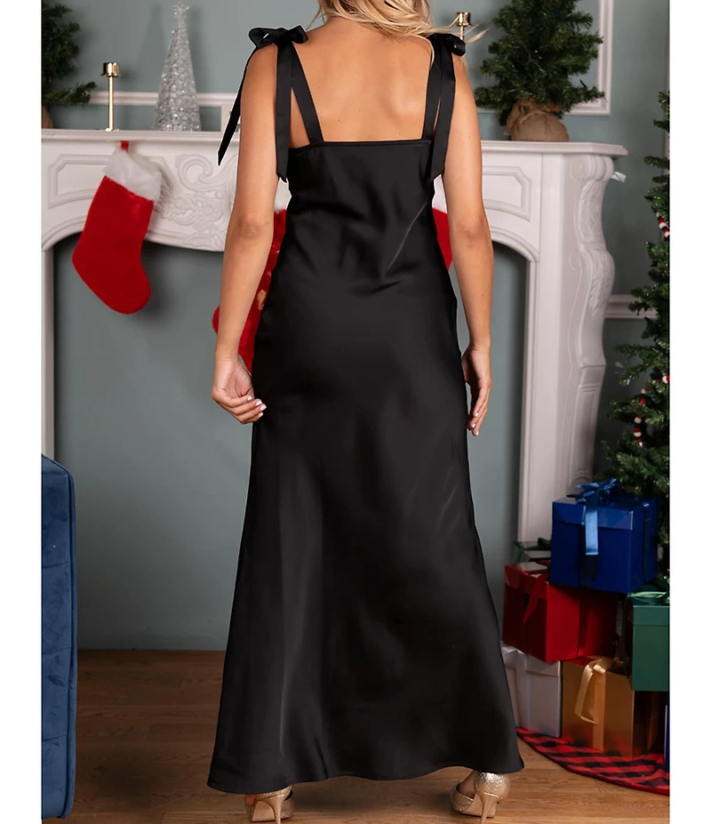 Dear Moon Satin Sweetheart Neck Twist Front Tie Shoulder Dress