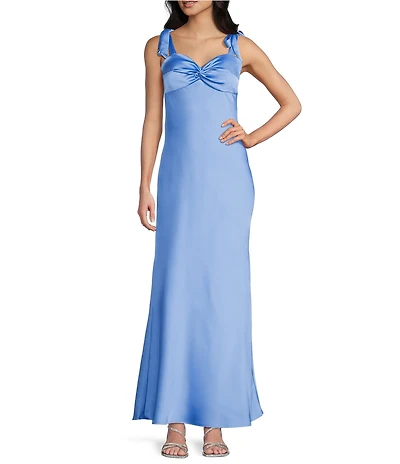 Dear Moon Satin Tie-Shoulder Sweetheart Neck Twist Front Dress