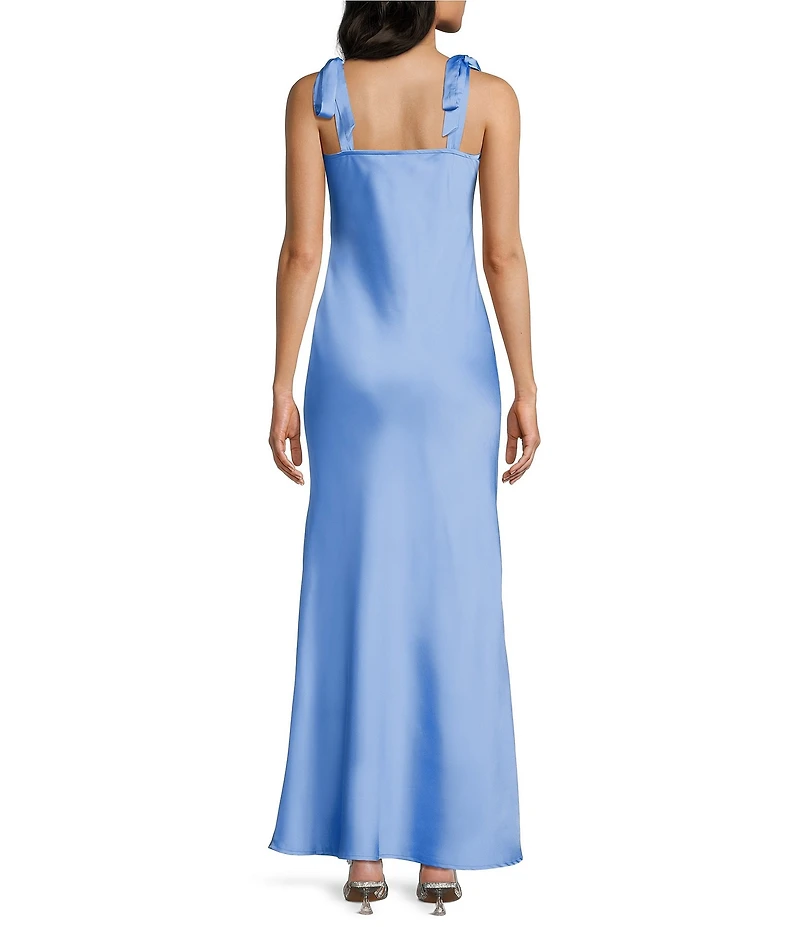 Dear Moon Satin Tie-Shoulder Sweetheart Neck Twist Front Dress