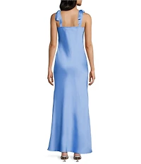 Dear Moon Satin Tie-Shoulder Sweetheart Neck Twist Front Dress