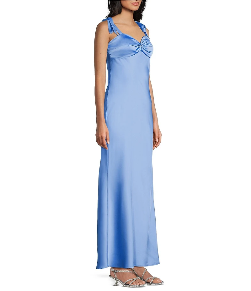 Dear Moon Satin Tie-Shoulder Sweetheart Neck Twist Front Dress