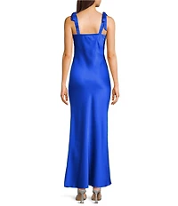 Dear Moon Satin Tie-Shoulder Sweetheart Neck Twist Front Dress