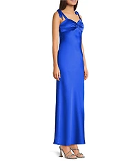 Dear Moon Satin Tie-Shoulder Sweetheart Neck Twist Front Dress
