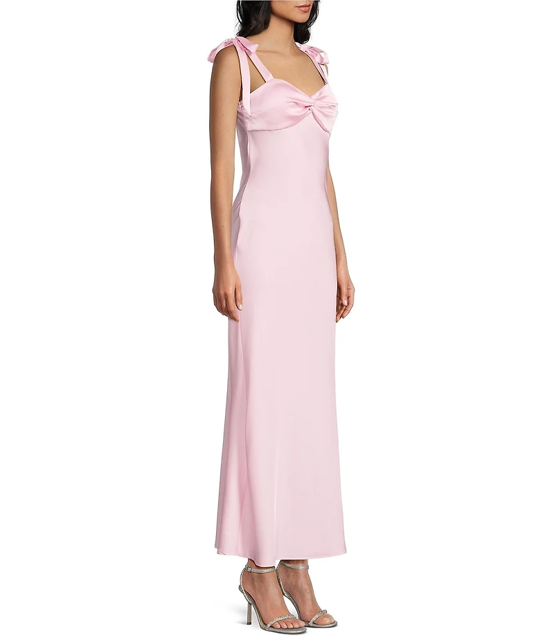 Dear Moon Satin Tie Shoulder Twist Front Midi Dress