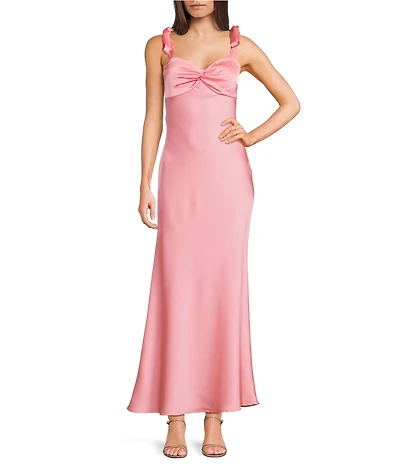 Dear Moon Satin Tie Shoulder Twist Front Midi Dress