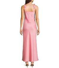 Dear Moon Satin Tie Shoulder Twist Front Midi Dress