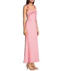 Dear Moon Satin Tie Shoulder Twist Front Midi Dress