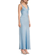 Dear Moon Satin V-Neck Knotted Strap Maxi Slip Dress
