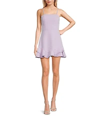Dear Moon Scuba Spaghetti Strap Square Neck Tie Back Double Ruffle Dress