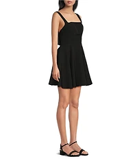Dear Moon Scuba Square Neck Corseted Fit And Flare Bow Back Dress