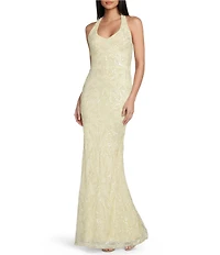 Dear Moon Sequin Patterned Halter Neck Long Dress