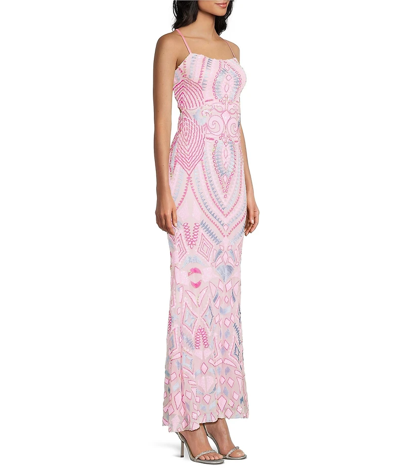 Dear Moon Sequin Patterned Lace Up Back Fitted Dress