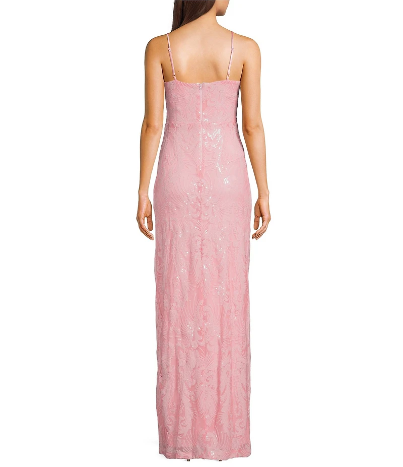 Dear Moon Sequin Patterned Sweetheart Neck Side Slit Dress