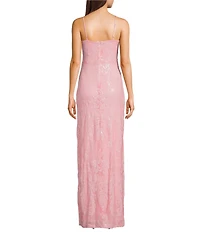 Dear Moon Sequin Patterned Sweetheart Neck Side Slit Dress