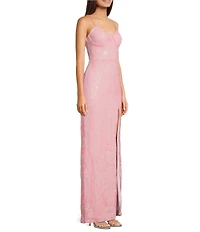 Dear Moon Sequin Patterned Sweetheart Neck Side Slit Dress