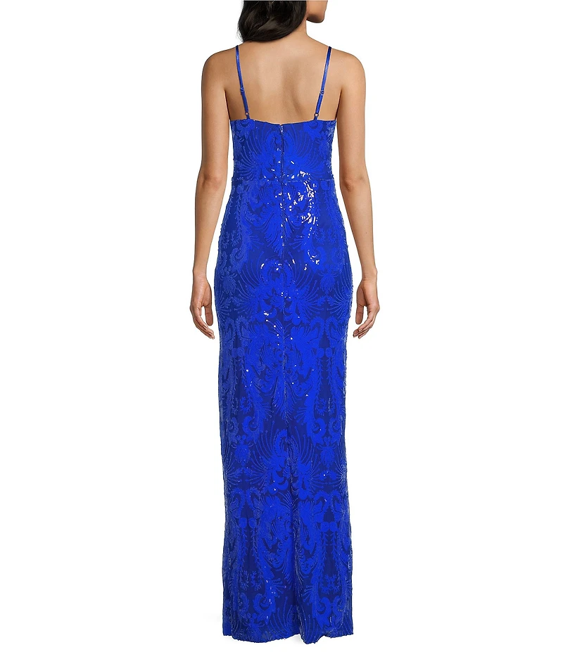 Dear Moon Sequin Patterned Sweetheart Neck Side Slit Dress