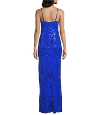 Dear Moon Sequin Patterned Sweetheart Neck Side Slit Dress