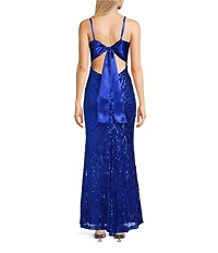 Dear Moon Sequin Patterned V-Neck Satin Tie Back Dress