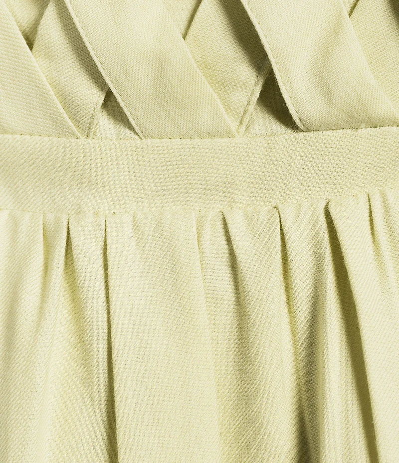 Dear Moon Square Neck Basketweave Puff Sleeve Dress