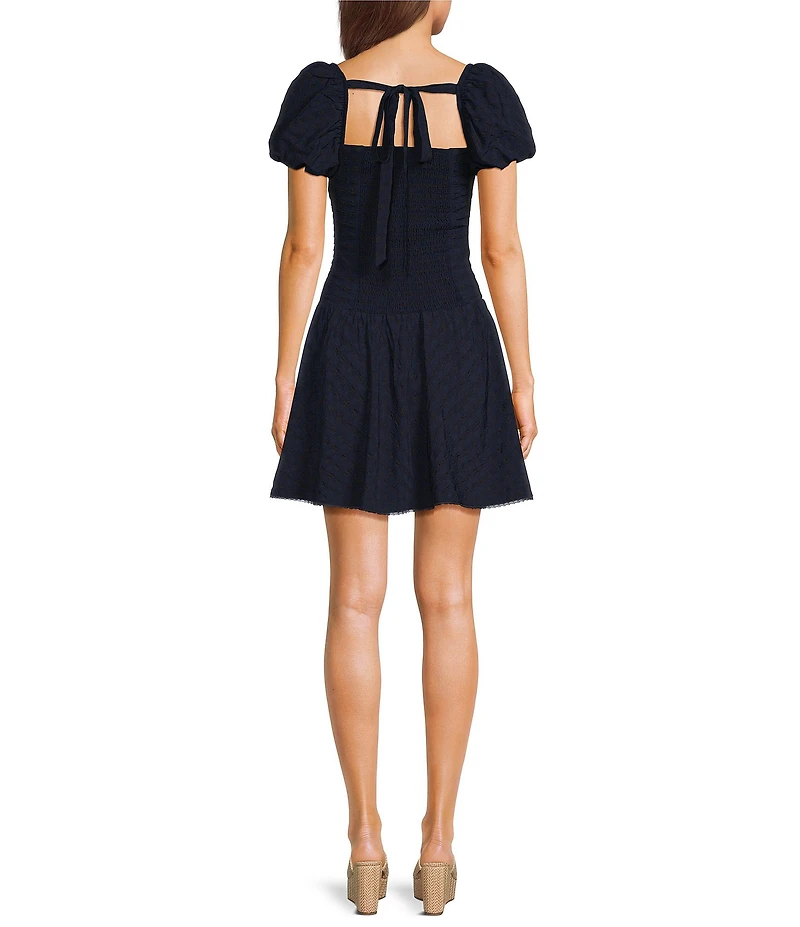 Dear Moon Square Neck Puff Sleeve Drop Waist Dress