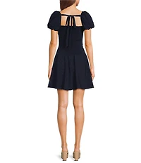 Dear Moon Square Neck Puff Sleeve Drop Waist Dress