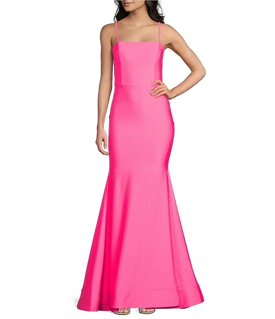 Dear Moon Square Neck Ruched Tie Back Ball Gown