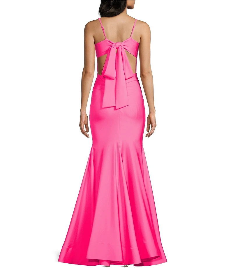 Dear Moon Square Neck Ruched Tie Back Ball Gown