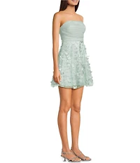 Dear Moon Strapless Glitter Mesh 3D Butterfly Applique Lace Up Back Dress