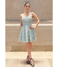 Dear Moon Strapless Glitter Mesh 3D Butterfly Applique Lace Up Back Dress