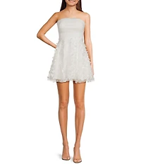 Dear Moon Strapless Glitter Three-Dimensional Butterfly Appliqued Fit-And-Flare Dress